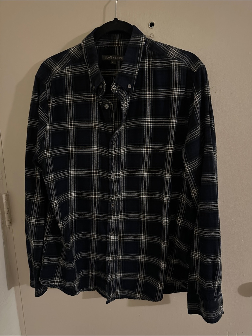 Slate & Stone Men's Cotton Flannel Plaid Button-Up Shirt Black White L